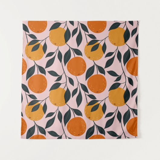 オレンジ鮮やか柑橘系シームレスパターン タペストリー (正面)