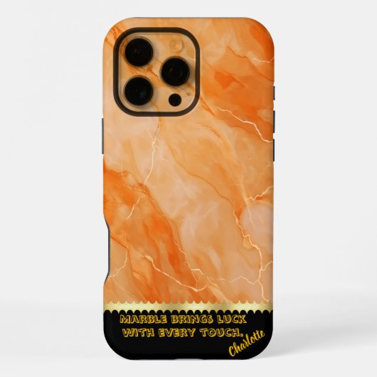オレンジ鮮やか色の大理石パターンの流れ iPhoneケース (裏面)