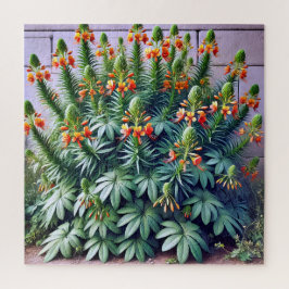 オレンジ鮮やか色の花を咲かせた植物。 ジグソーパズル