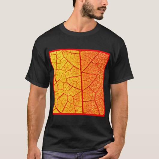 オレンジ鮮やか色の葉のパターン Tシャツ (正面)