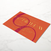 オレンジ鮮やか色マゼンタ60番目の誕生日金ゴールド 箔招待状 (回転した状態)