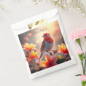 オレンジ鳥の花柄ギフトバッグ フェイバーバッグ (封をした状態)