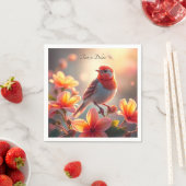 オレンジ鳥の花柄ナプキン スタンダードカクテルナプキン (インサイチュ)