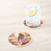 オレンジ鳥 花模様 砂岩コースター コースター (側面)