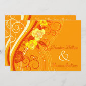 オレンジ黄色い結婚式のバラ 招待状 (正面/裏面)