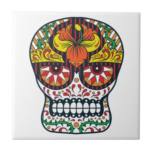 オレンジ黄色によってはメキシコ砂糖のスカルが開花します タイル (正面)