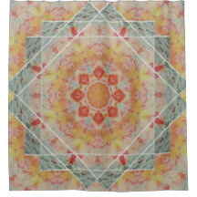 オレンジ黄色のティール（緑がかった色）の南西炎のシャワー・カーテン