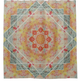 オレンジ黄色のティール（緑がかった色）の南西炎のシャワー・カーテン シャワーカーテン