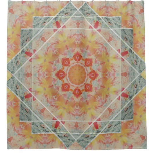 オレンジ黄色のティール（緑がかった色）の南西炎のシャワー・カーテン シャワーカーテン (正面)