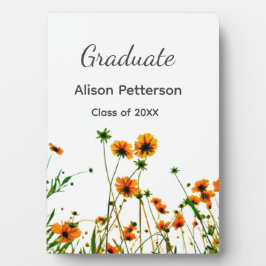 オレンジ黄色の野生の花 モダンな卒業式 ラスティック フォトプラーク