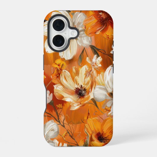 オレンジ黄色白秋アネモネポピー花 iPhone 16ケース (裏面)