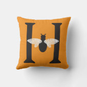 オレンジ黒いモノグラム「H」の蜂蜜の蜂の装飾用クッション クッション (裏面)