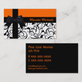 オレンジ黒いリボンのダマスク織のカスタムな名刺 名刺 (正面/裏面)