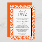 オレンジ黒い渦巻のダマスク織の同窓会の招待状 招待状 (正面/裏面)