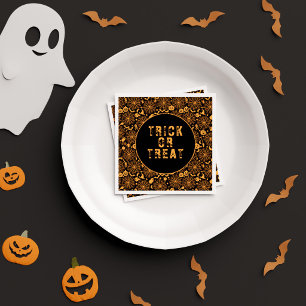 オレンジ黒のハロウィンパーティー お菓子をくれなきゃイタズラしちゃうぞ スタンダードカクテルナプキン