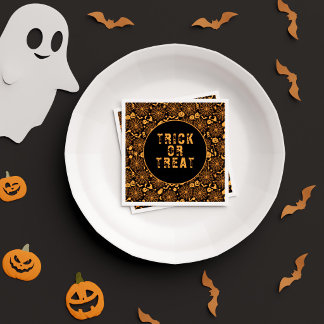 オレンジ黒のハロウィンパーティー お菓子をくれなきゃイタズラしちゃうぞ スタンダードカクテルナプキン