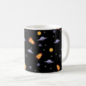 オレンジ黒の宇宙船UFOパターン コーヒーマグカップ (正面右)