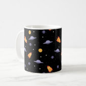 オレンジ黒の宇宙船UFOパターン コーヒーマグカップ (正面左)