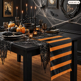 オレンジ黒ストライプのハロウィン ショートテーブルランナー