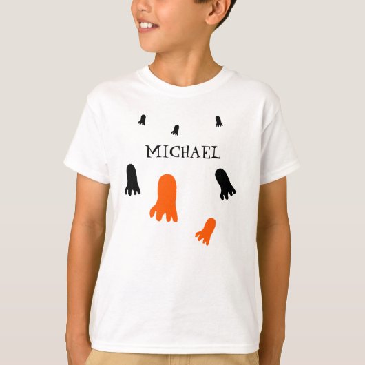 オレンジ黒ハロウィンゴースト オーダーメイド Tシャツ (正面)