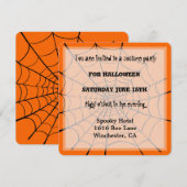 オレンジ黒ハロウィンスパイダーウェブ怖い 招待状 (正面/裏面)