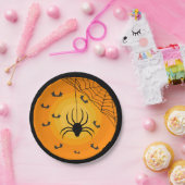 オレンジ黒子供ハロウィンパーティー クモの巣 コウモリ ペーパープレート (パーティー)