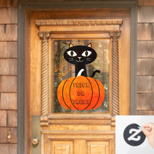 オレンジ黒猫パンプキン・トリック・オア・トリート・ハロウィン ウィンドウサイン
