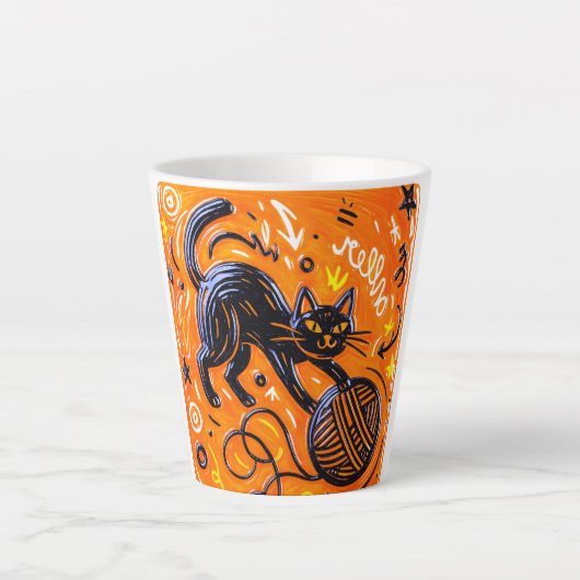 オレンジ黒猫 カフェラテマグ (正面)