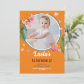 オレンジ1st誕生日バタフライ招待状と写真 招待状 (スタンド正面)