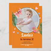 オレンジ1st誕生日バタフライ招待状と写真 招待状 (正面/裏面)