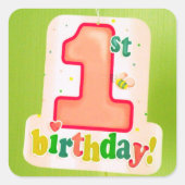 オレンジ1st誕生日ラベルオングリーンドア スクエアシール (正面)