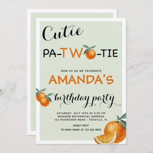 オレンジ2歳の誕生日かわいこちゃんのパタ2タイ 招待状 (正面/裏面)