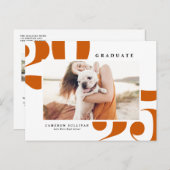 オレンジ2025はっきりしたタイポグラフィ写真卒業 案内ポストカード (正面/裏面)