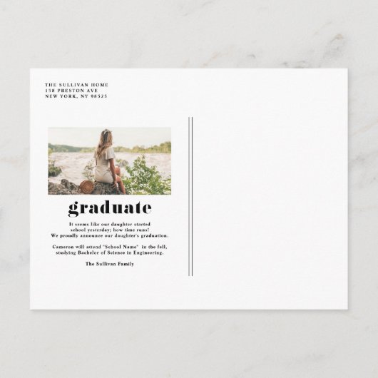 オレンジ2025はっきりしたタイポグラフィ写真卒業 案内ポストカード (裏面)