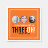 オレンジ30歳の誕生日ビッグスリーオ!カスタム写真 スタンダードカクテルナプキン (正面)