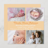 オレンジ4枚の写真 – 誕生のお知らせ 案内状 (正面/裏面)