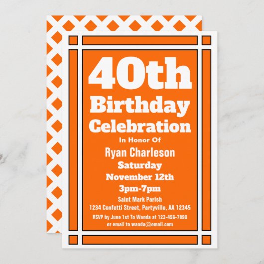 オレンジ40歳の誕生日 招待状 (正面/裏面)