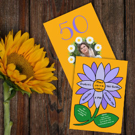 オレンジ50誕生日シンプル紫ひまわり 招待状