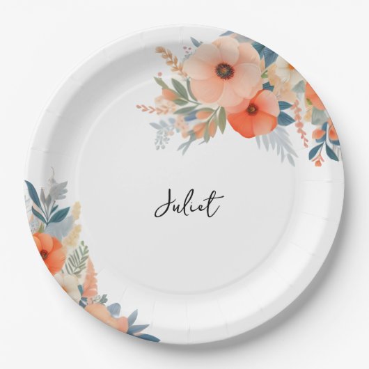 オレンジ70s 80s 90sピンクカラフルブライダルシャワー ペーパープレート (正面)