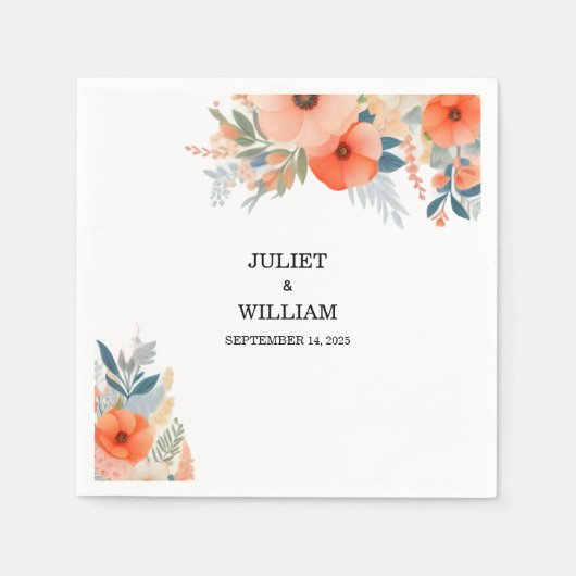 オレンジ70s 80s 90sピンクピーチカラフルズ結婚 スタンダードカクテルナプキン (正面)