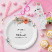 オレンジ70s 80s 90sピンクピーチカラフルズ結婚 ペーパープレート (パーティー)