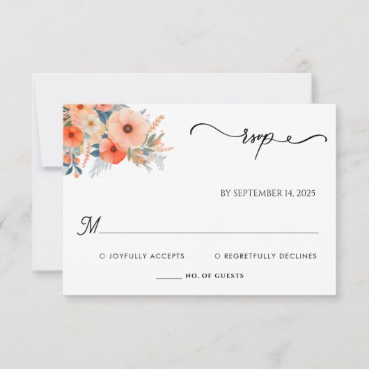 オレンジ70s 80s 90sピンクピーチカラフルズ結婚 出欠カード (正面)