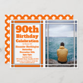 オレンジ90thフォト誕生日招待状 招待状 (正面/裏面)