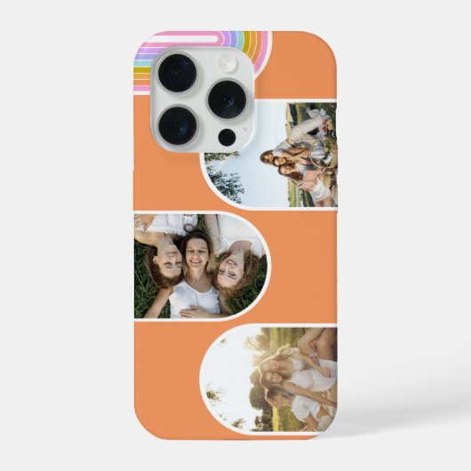 オレンジ かわいい モダン 3 写真レイアウト カスタム iPhoneケース (裏面)