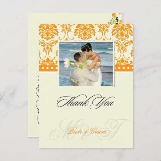 オレンジ+アイボリーダマスクありがとうフォトポストカード， ポストカード (正面/裏面)