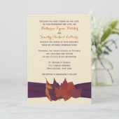 オレンジ、アイボリー、紫の乾燥した葉の結婚式の招待 招待状 (スタンド正面)