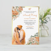 オレンジ アイボリー 花柄 Anand Karaj シク教 ウェディング 招待状 (スタンド正面)
