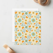 オレンジ&アクアフォークアートフラワーブーケ ノートカード (正面/裏面インサイチュ)