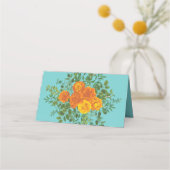オレンジ&アクア結婚ズモダンフローラ プレイスカード (裏面)
