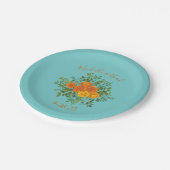 オレンジ&アクア結婚ズモダンフローラ ペーパープレート (アングル)